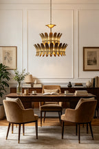 Brass Feather Tiered Chandelier
