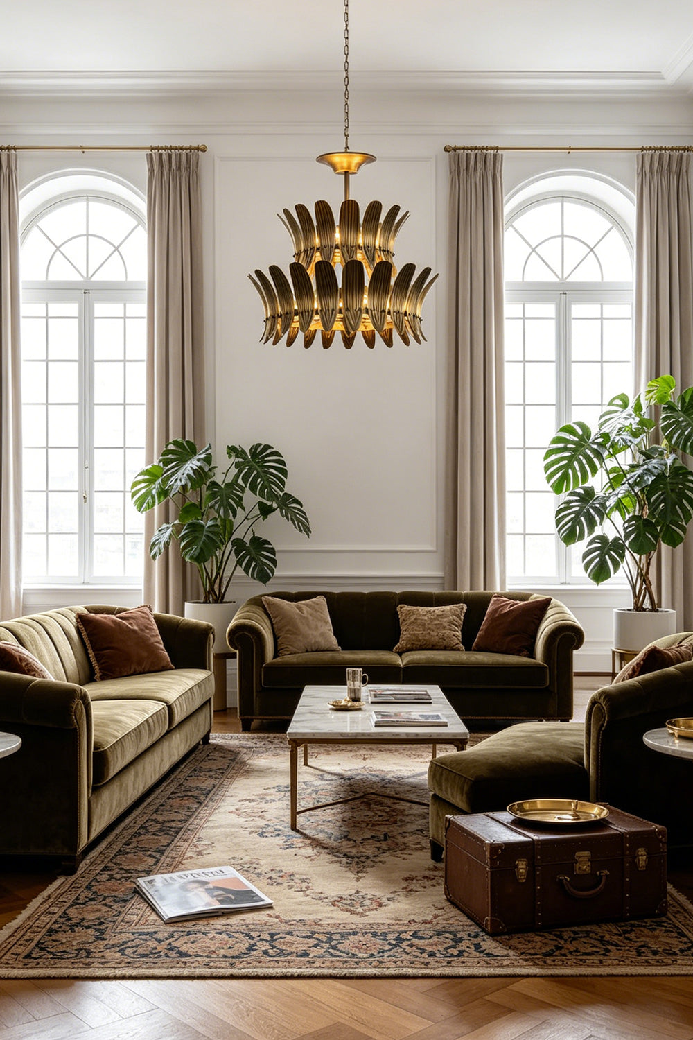 Brass Feather Tiered Chandelier