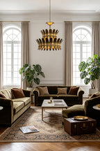 Brass Feather Tiered Chandelier