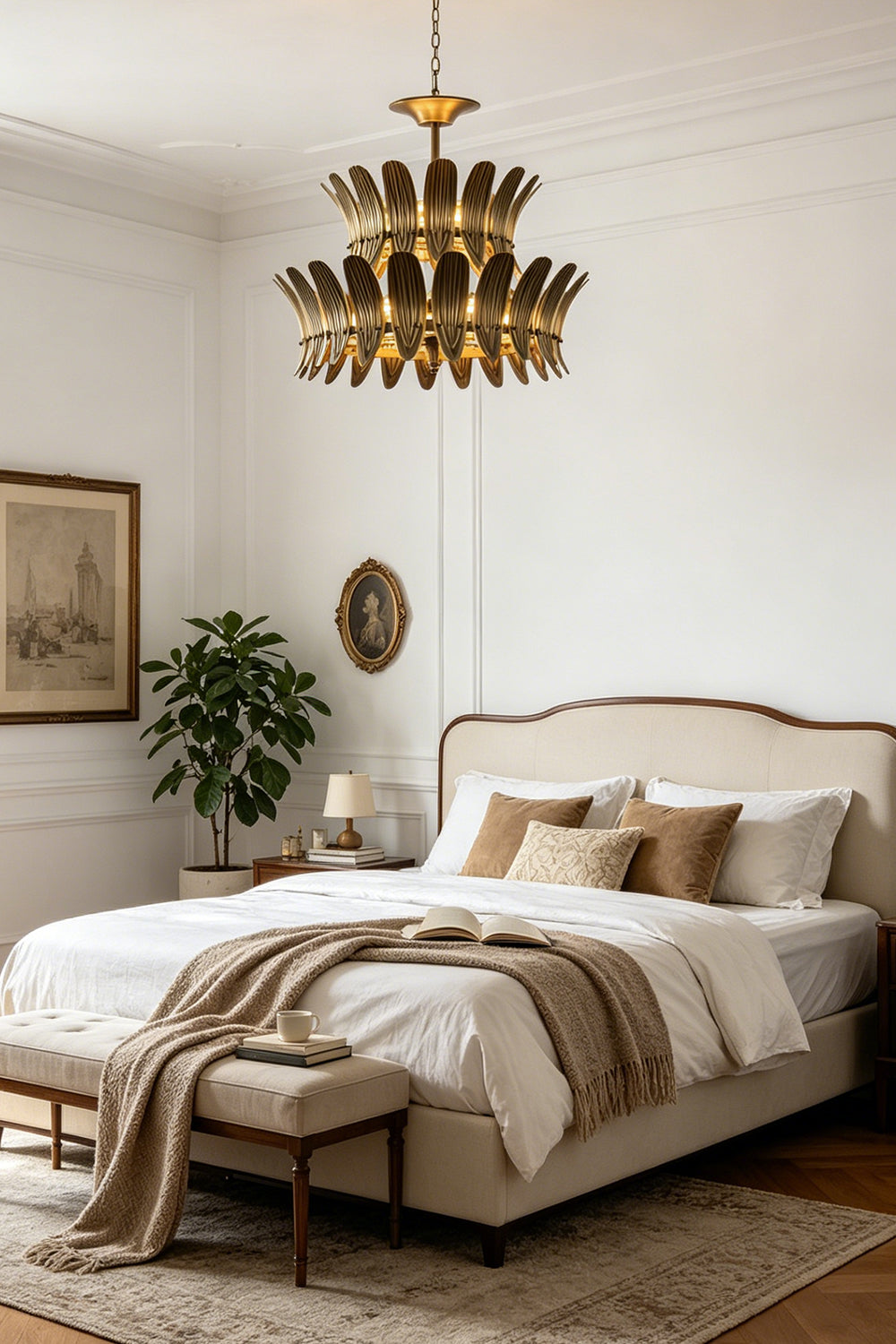 Brass Feather Tiered Chandelier