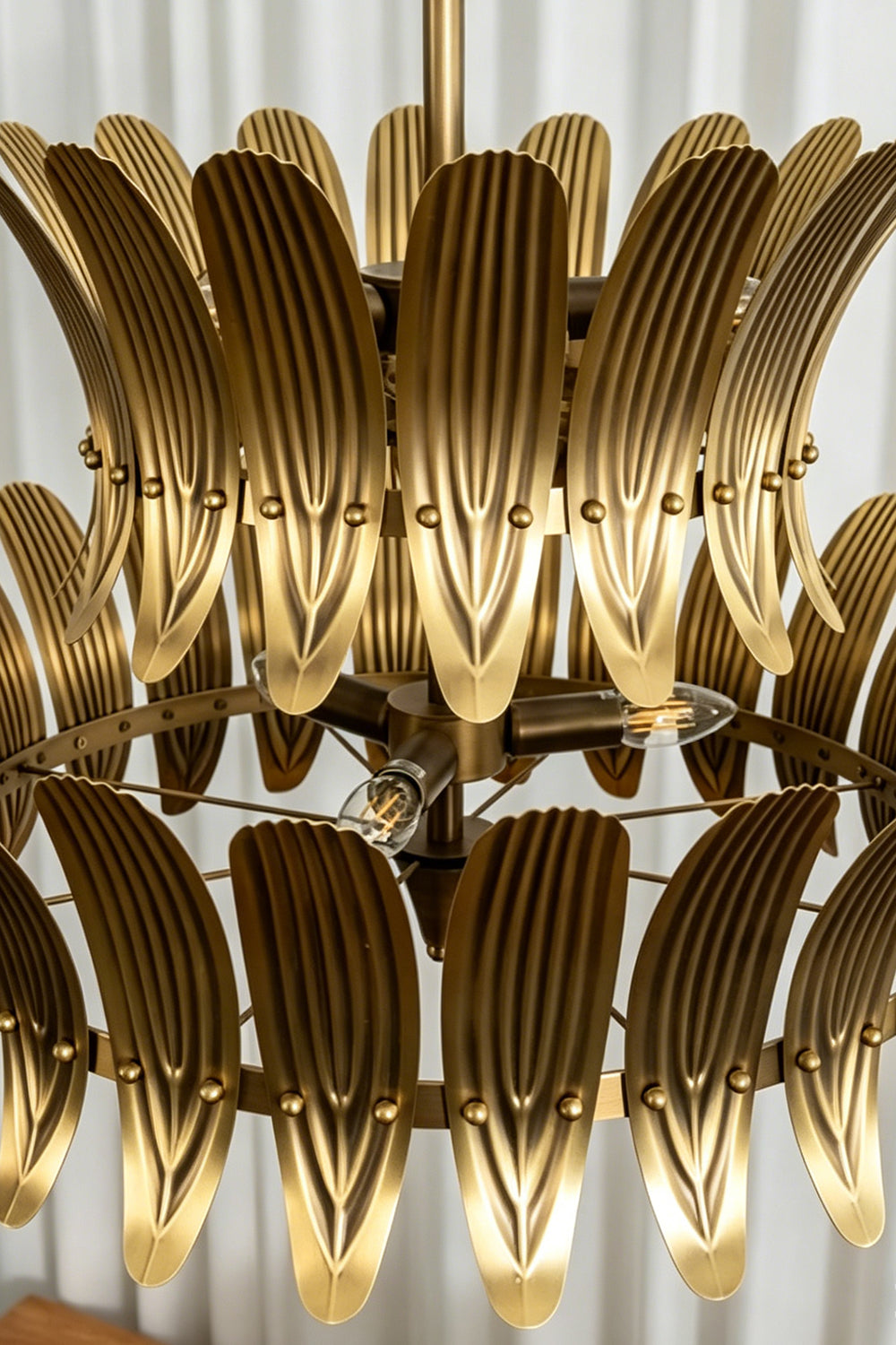 Brass Feather Tiered Chandelier