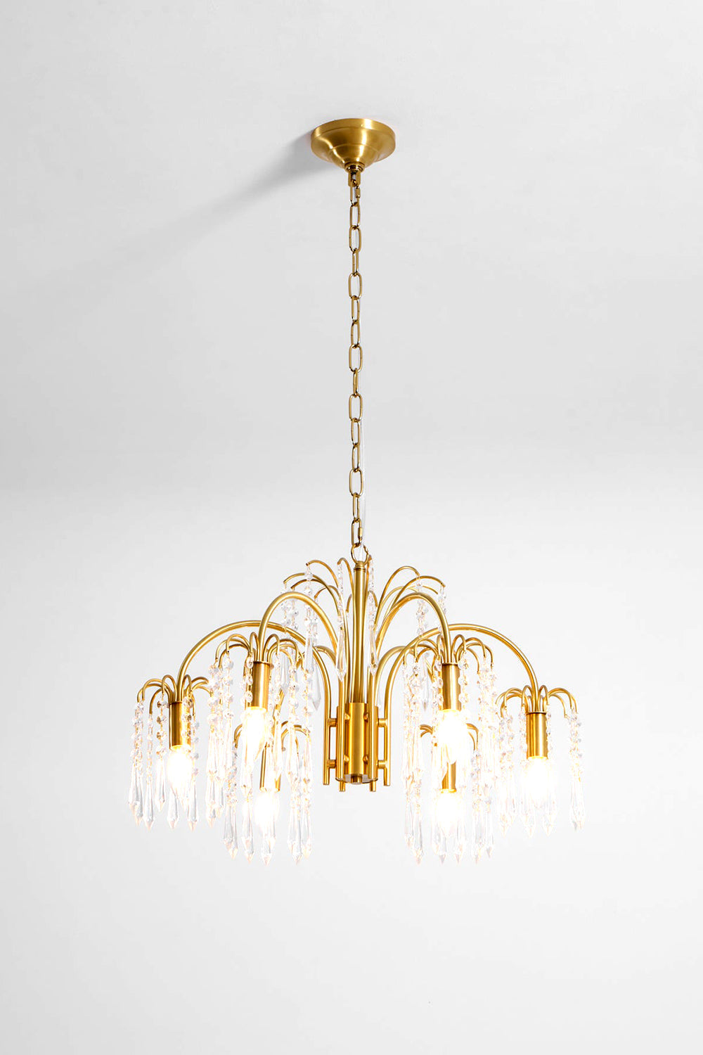 Brass Halo Arched-Arm Crystal Chandelier