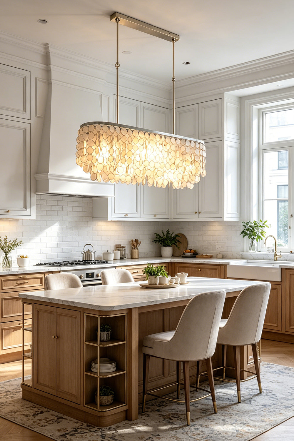 Capiz Shell Elongated  Chandelier