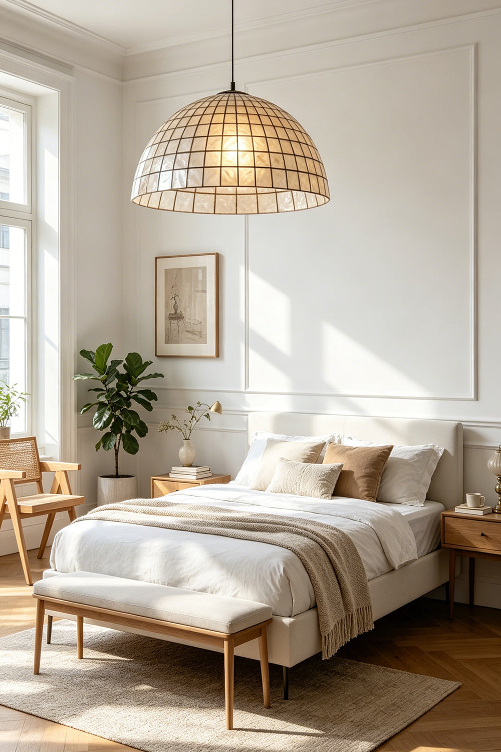 Capiz Shell Grid Dome Pendant Light