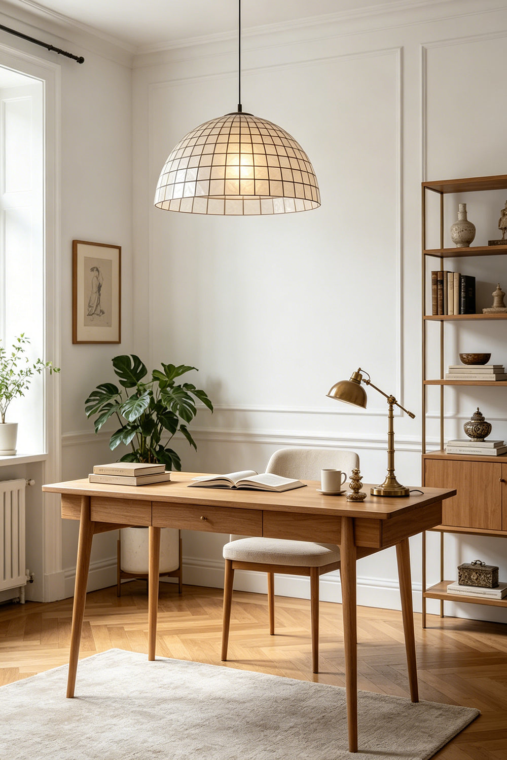 Capiz Shell Grid Dome Pendant Light