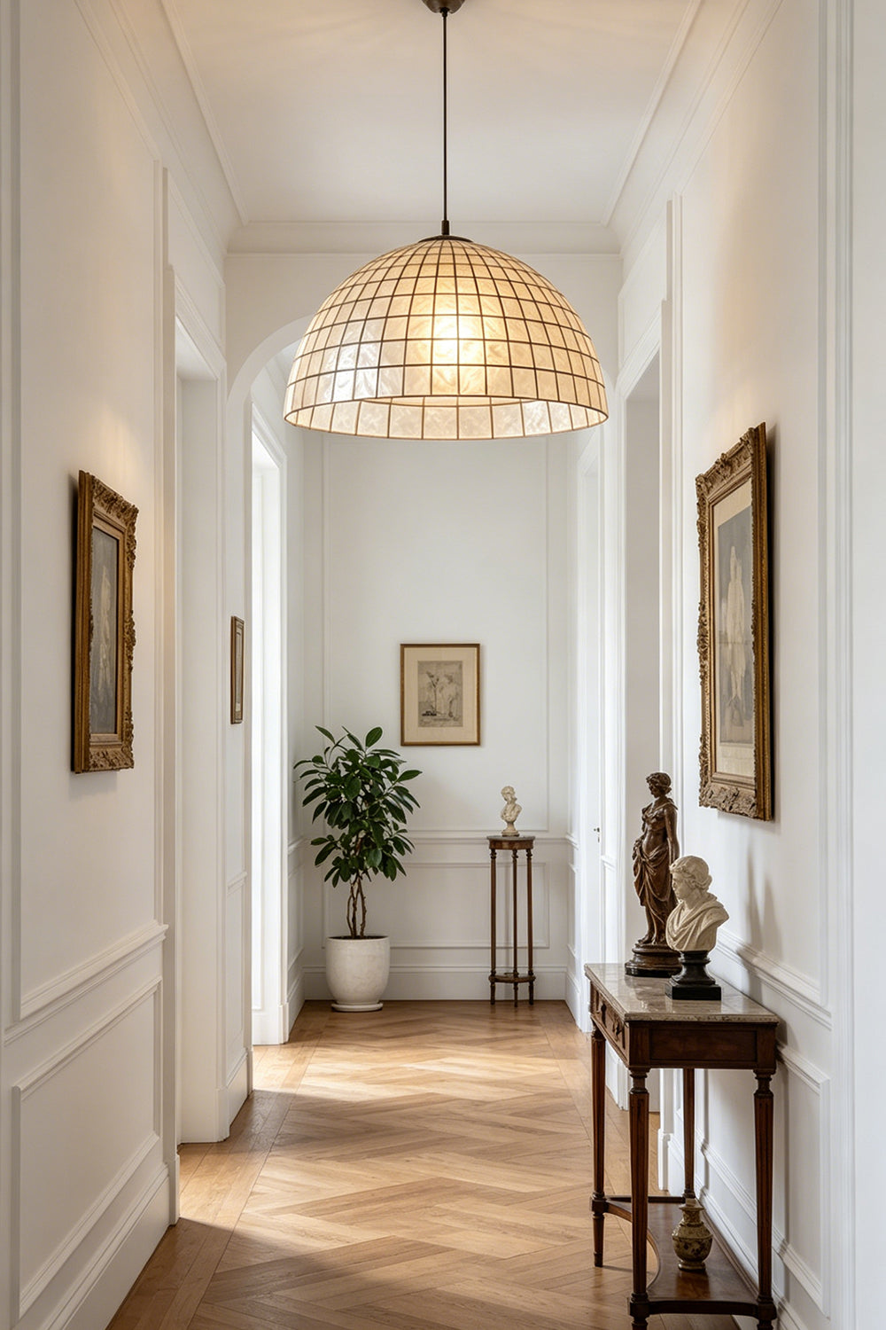 Capiz Shell Grid Dome Pendant Light