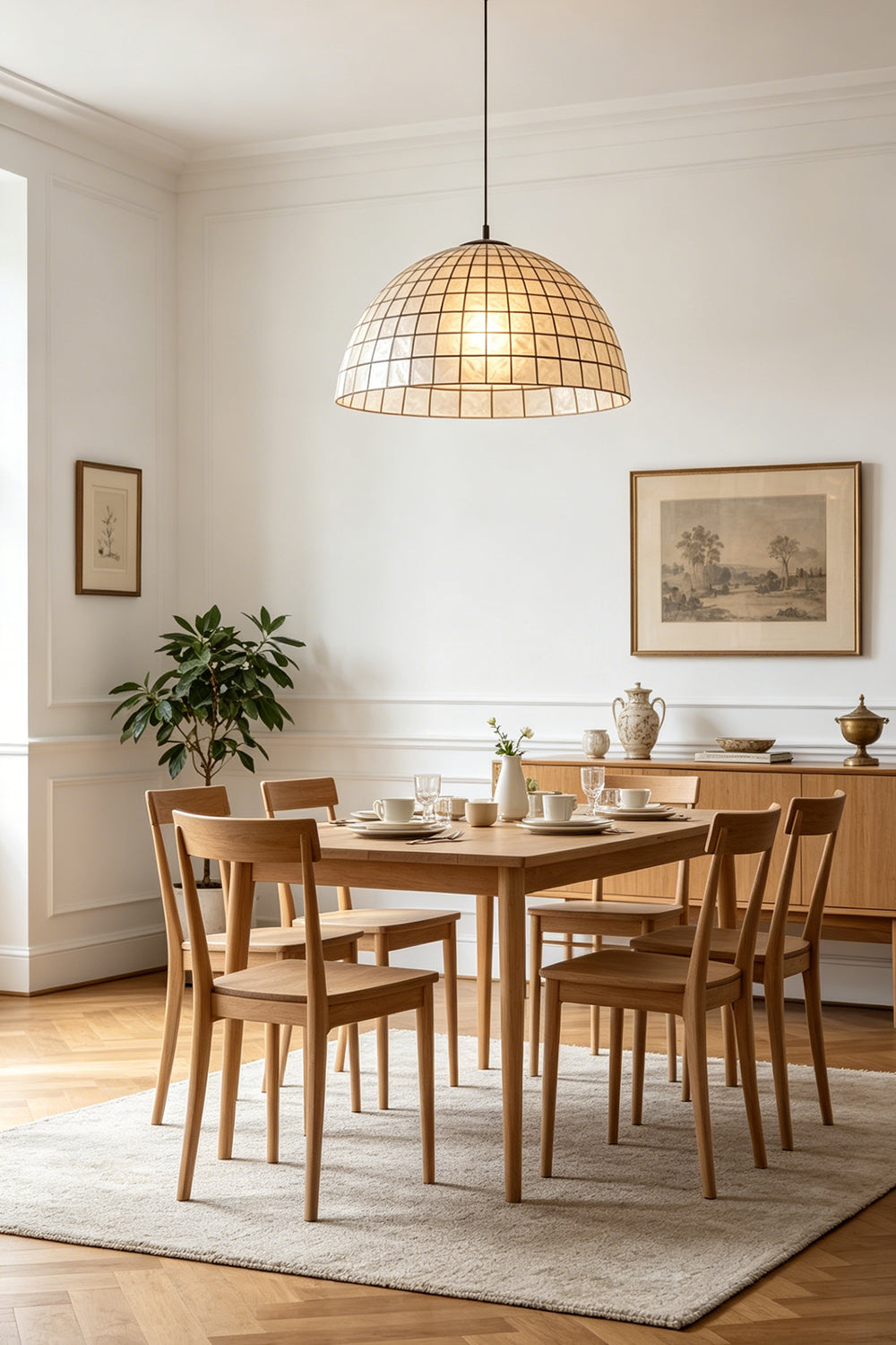 Capiz Shell Grid Dome Pendant Light