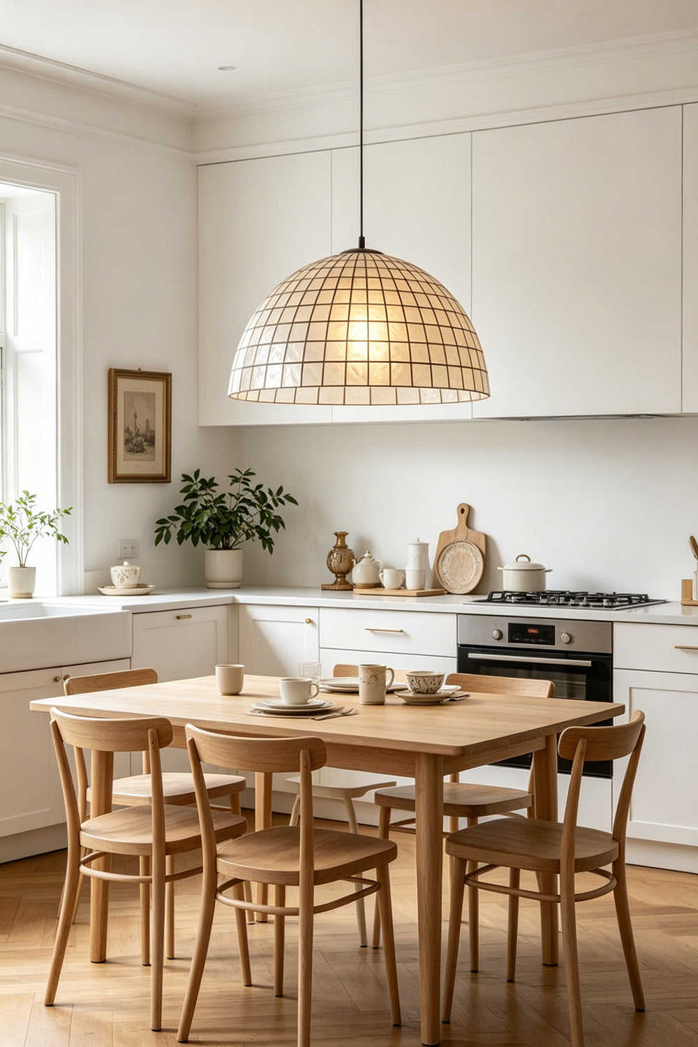 Capiz Shell Grid Dome Pendant Light