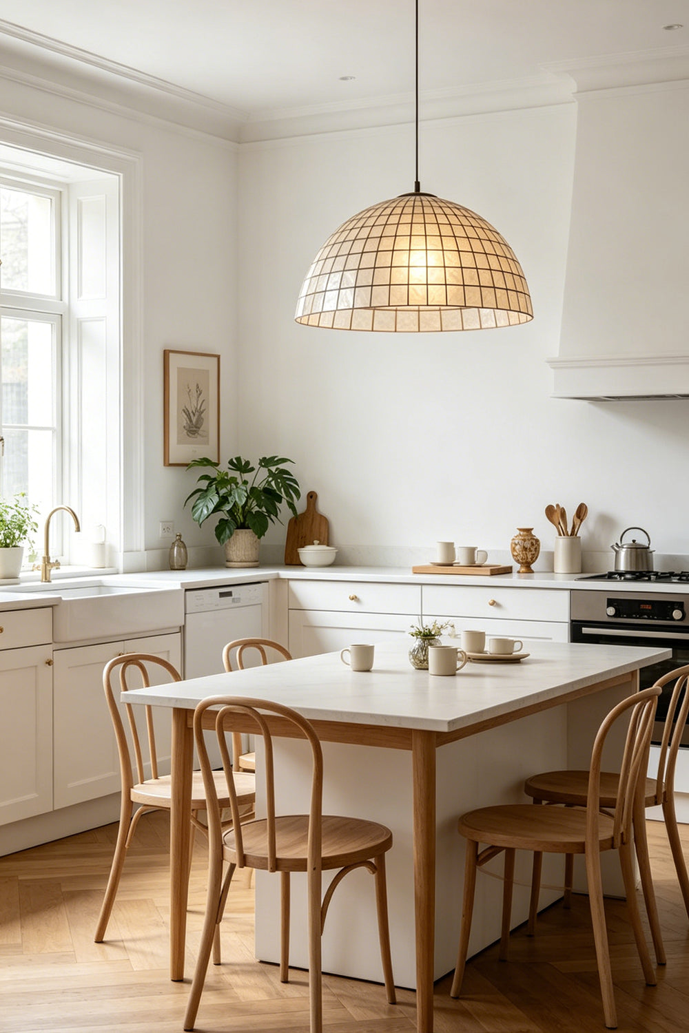 Capiz Shell Grid Dome Pendant Light