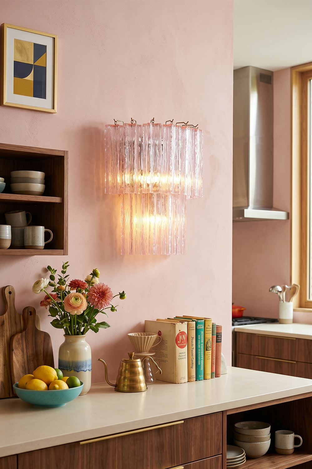 Cascading Prism Pink Glass Wall Ligh