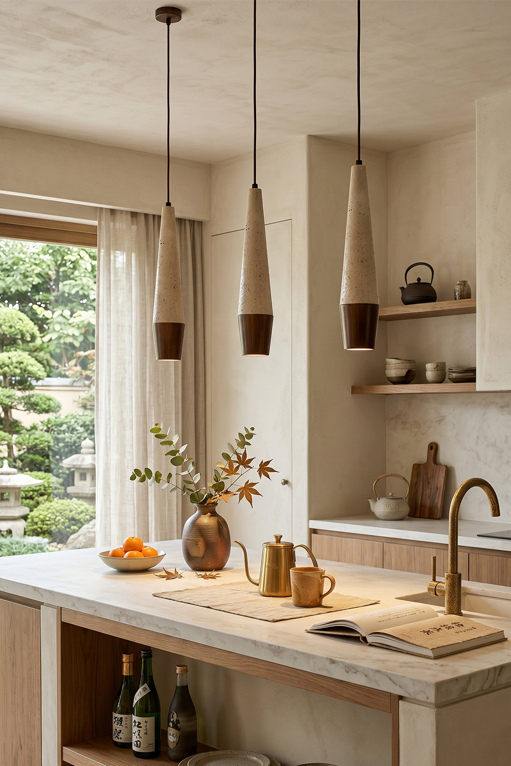 Conical Tiber Travertine Pendant Light
