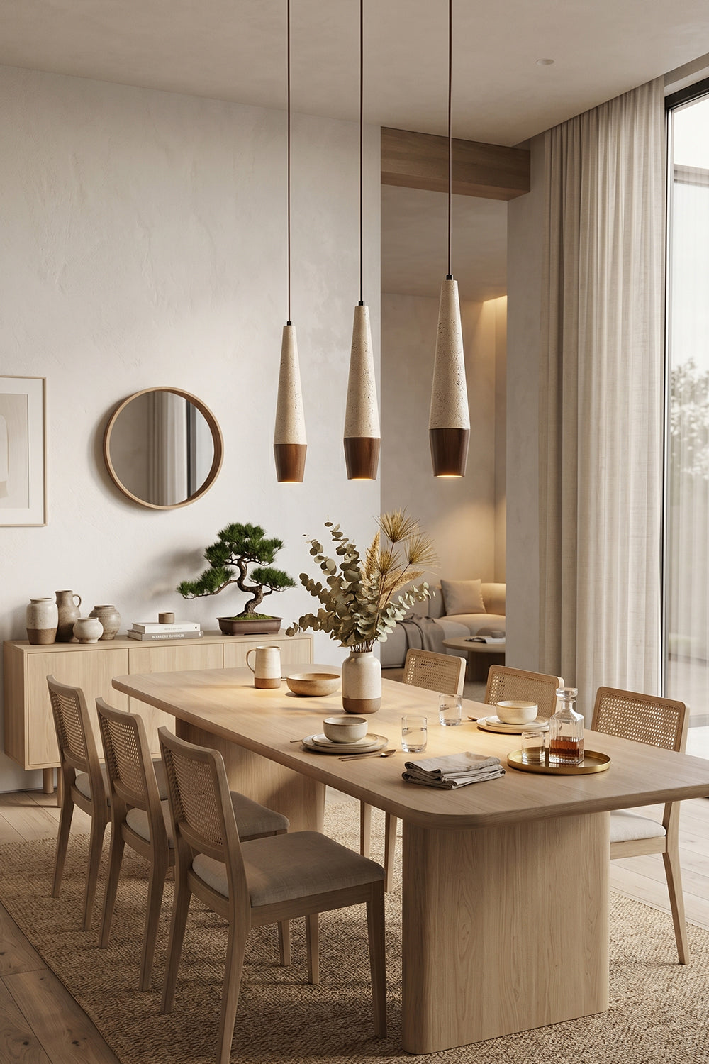 Conical Tiber Travertine Pendant Light