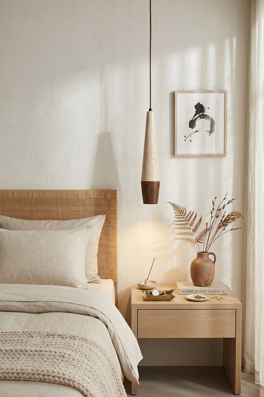 Conical Tiber Travertine Pendant Light
