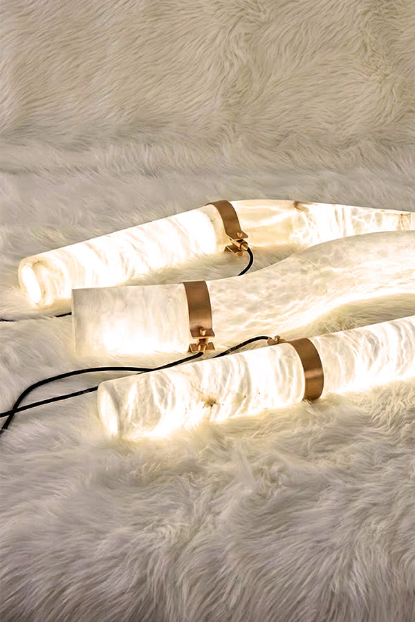 Contemporary Undulating Alabaster Tube Chandelier