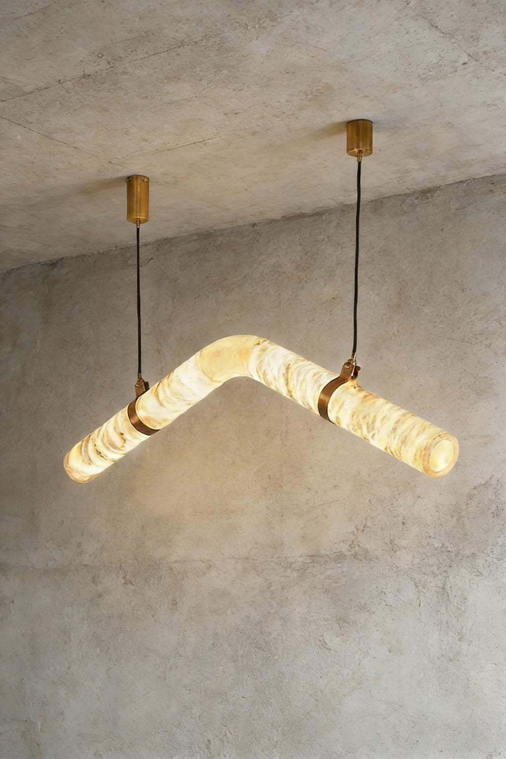Contemporary Undulating Alabaster Tube Chandelier