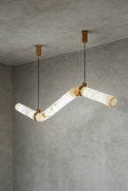 Contemporary Undulating Alabaster Tube Chandelier