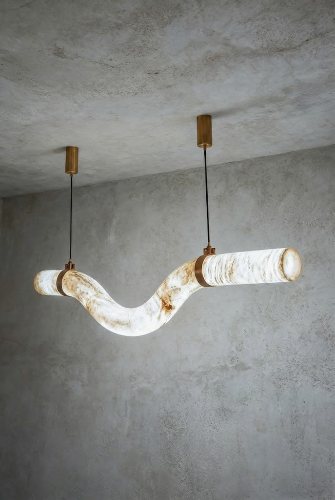 Contemporary Undulating Alabaster Tube Chandelier