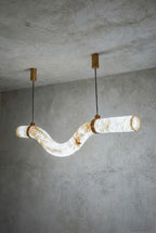 Contemporary Undulating Alabaster Tube Chandelier
