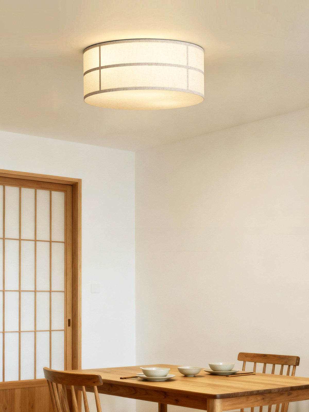Crosshatch Linen Fabric Flush Mount Ceiling Light