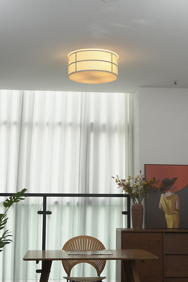Crosshatch Linen Fabric Flush Mount Ceiling Light
