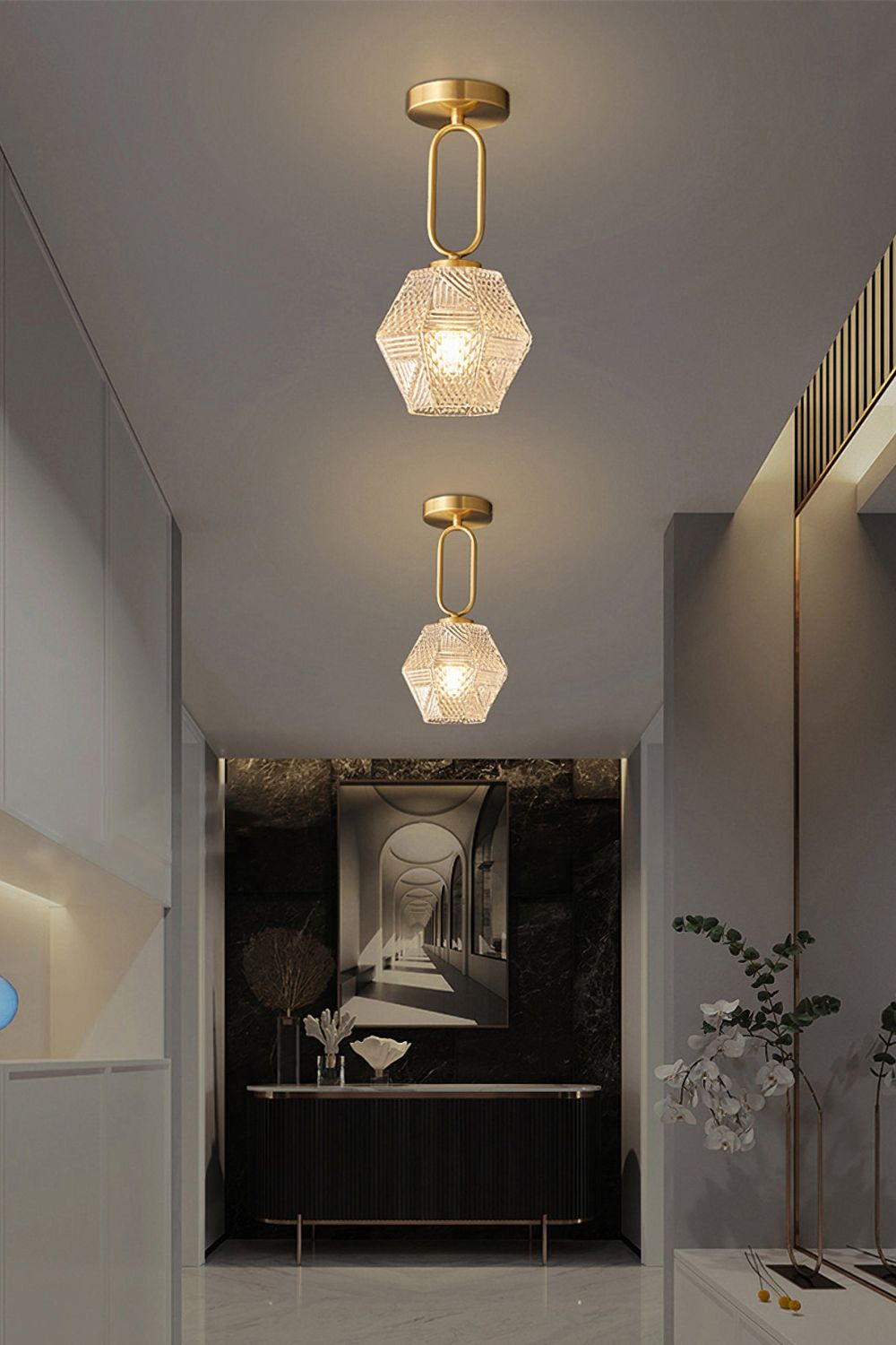 Diamond Cut Art Deco Ceiling Light