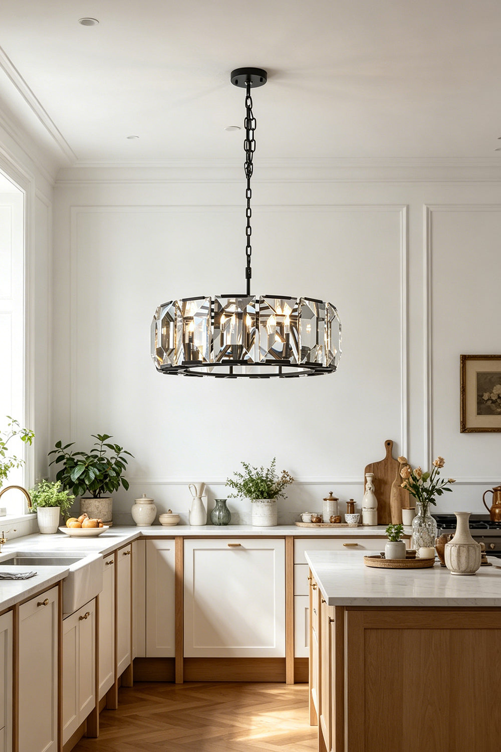 Faceted Crystal Halo Chandelier