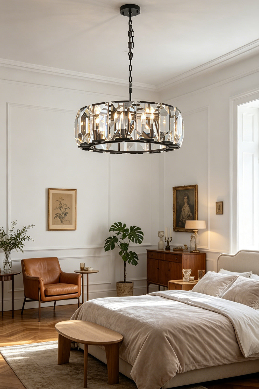 Faceted Crystal Halo Chandelier