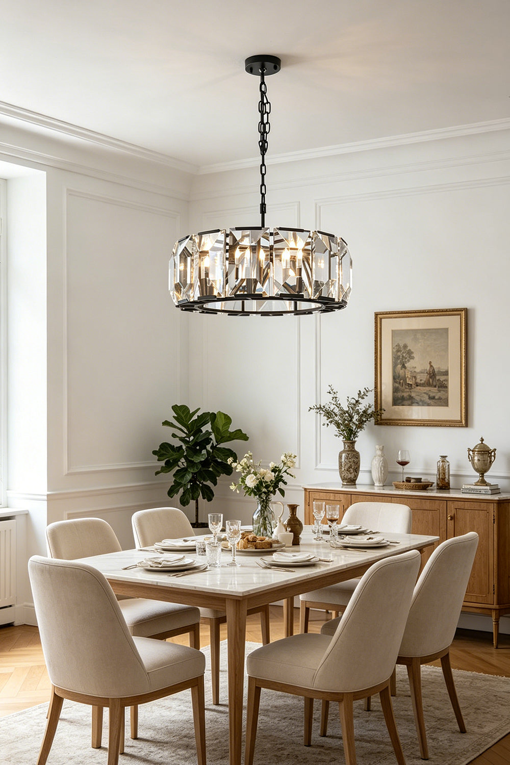 Faceted Crystal Halo Chandelier