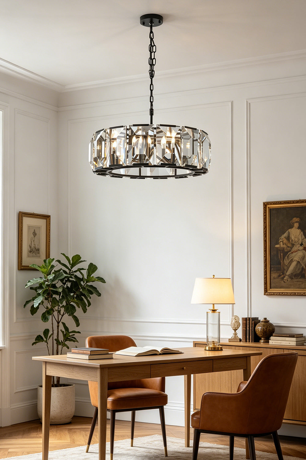 Faceted Crystal Halo Chandelier