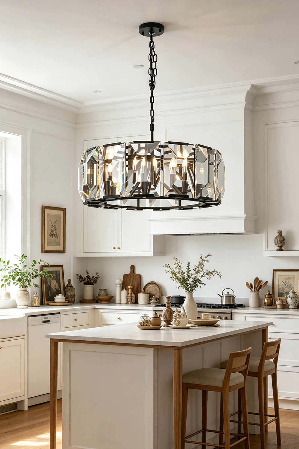 Faceted Crystal Halo Chandelier