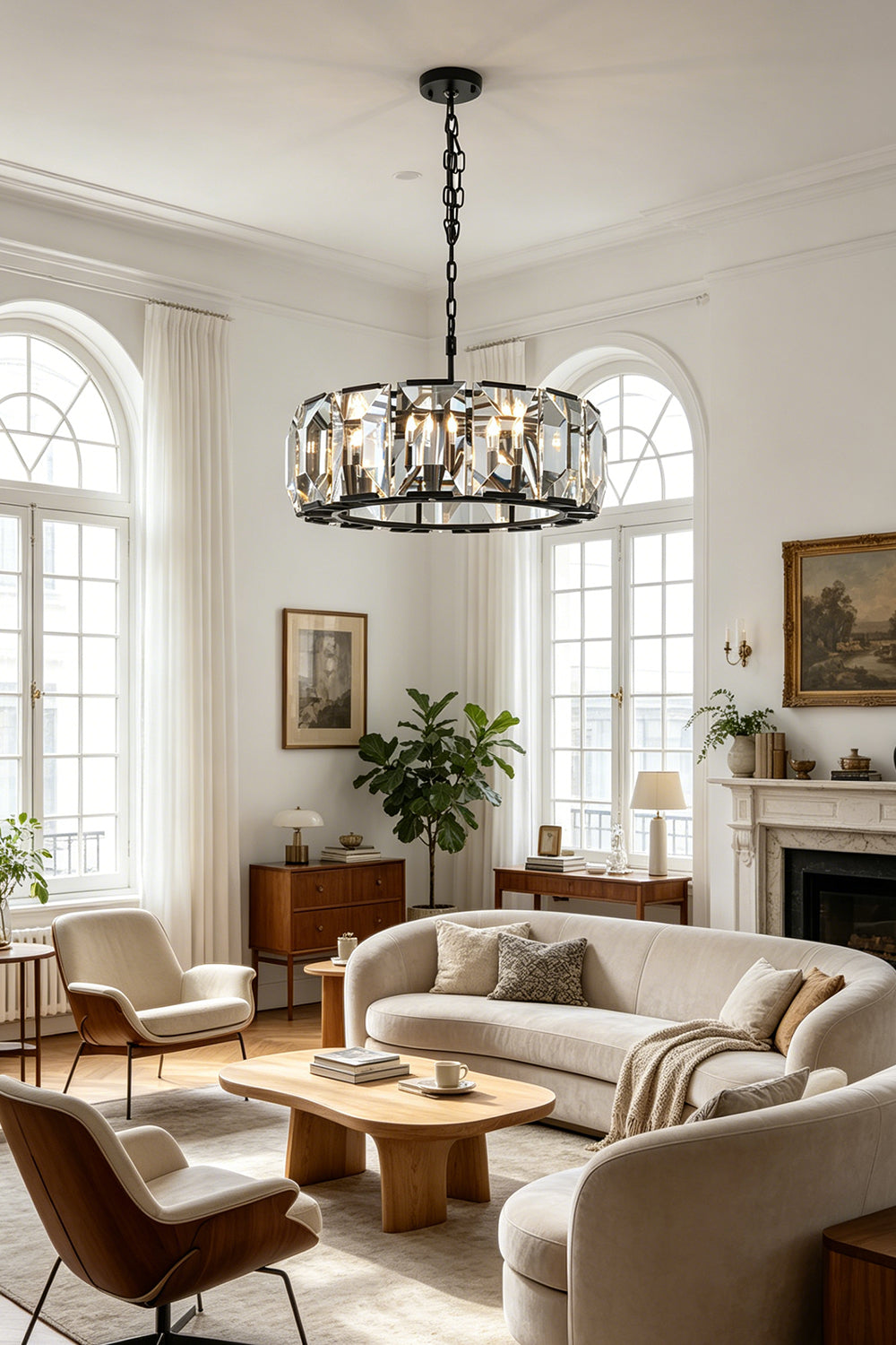 Faceted Crystal Halo Chandelier