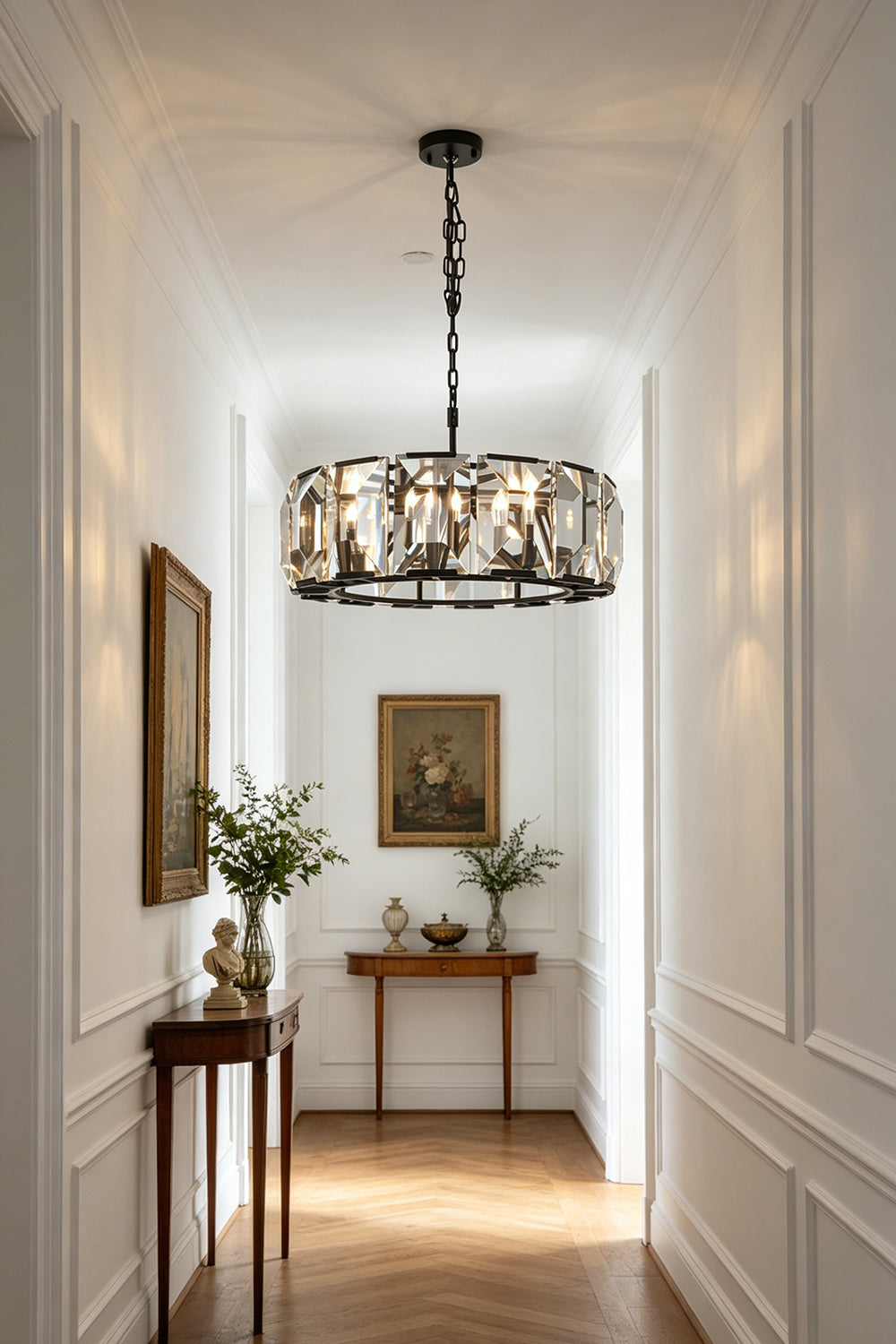 Faceted Crystal Halo Chandelier