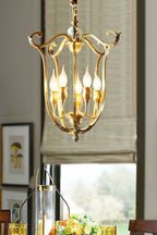 Golden Scroll-Lantern Chandelier