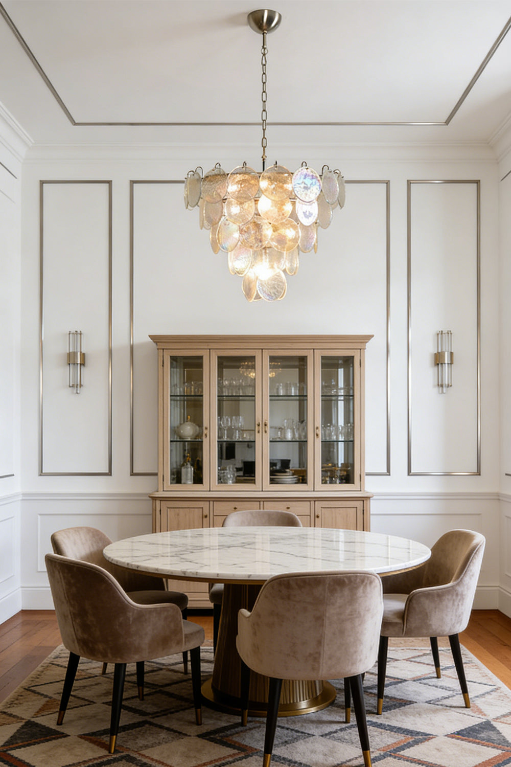 Iridescent Glass Disc Chandeliers
