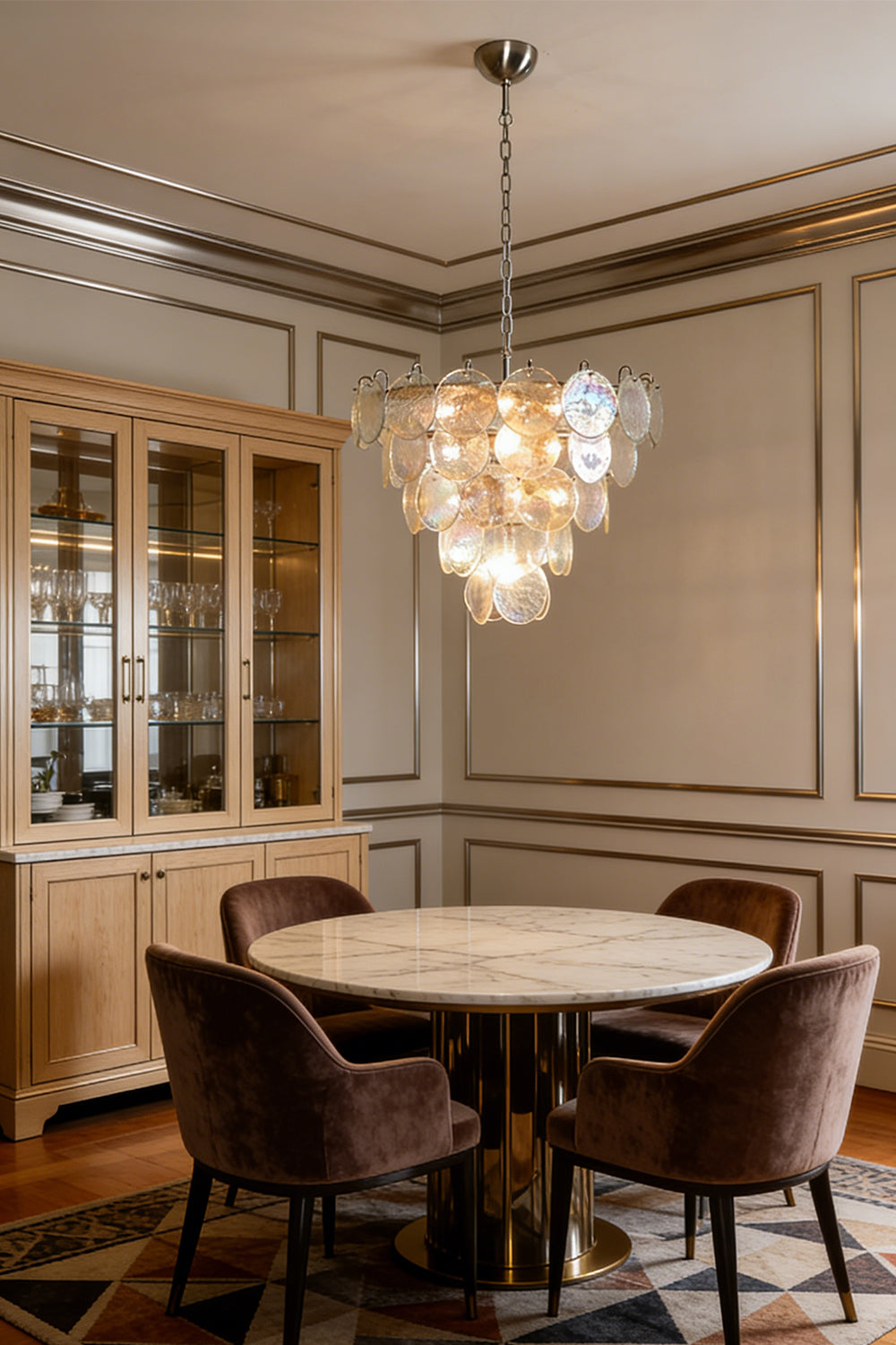 Iridescent Glass Disc Chandeliers