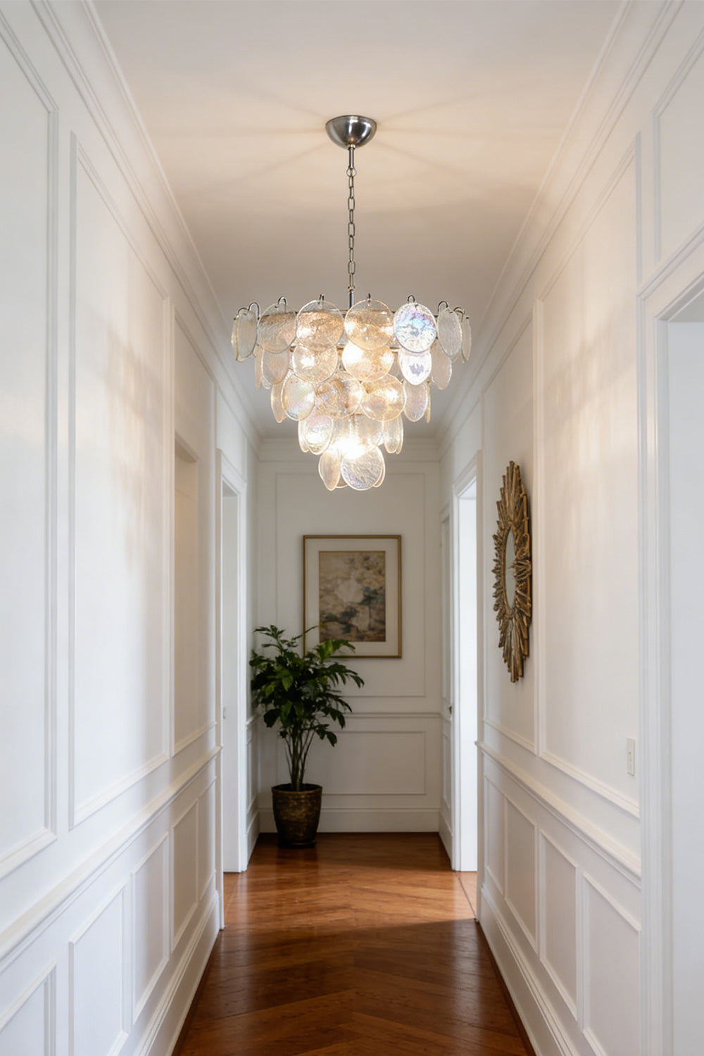 Iridescent Glass Disc Chandeliers