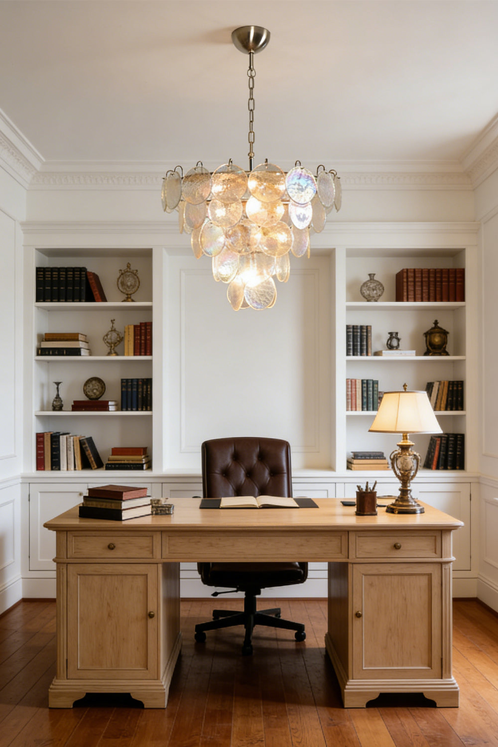 Iridescent Glass Disc Chandeliers