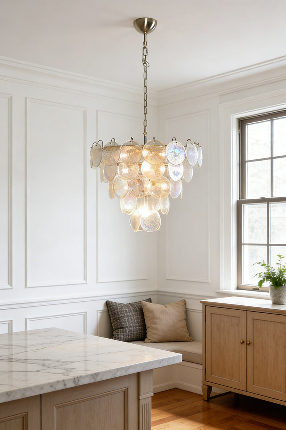 Iridescent Glass Disc Chandeliers