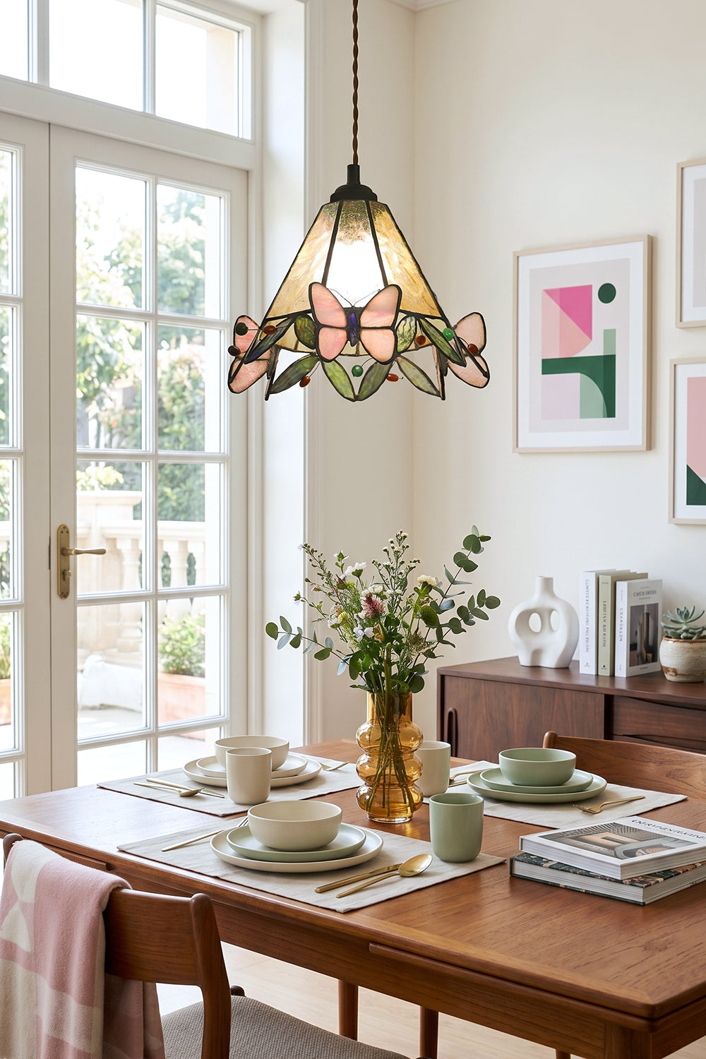 Mariposa Canopy Stained Glass Pendant Lamp