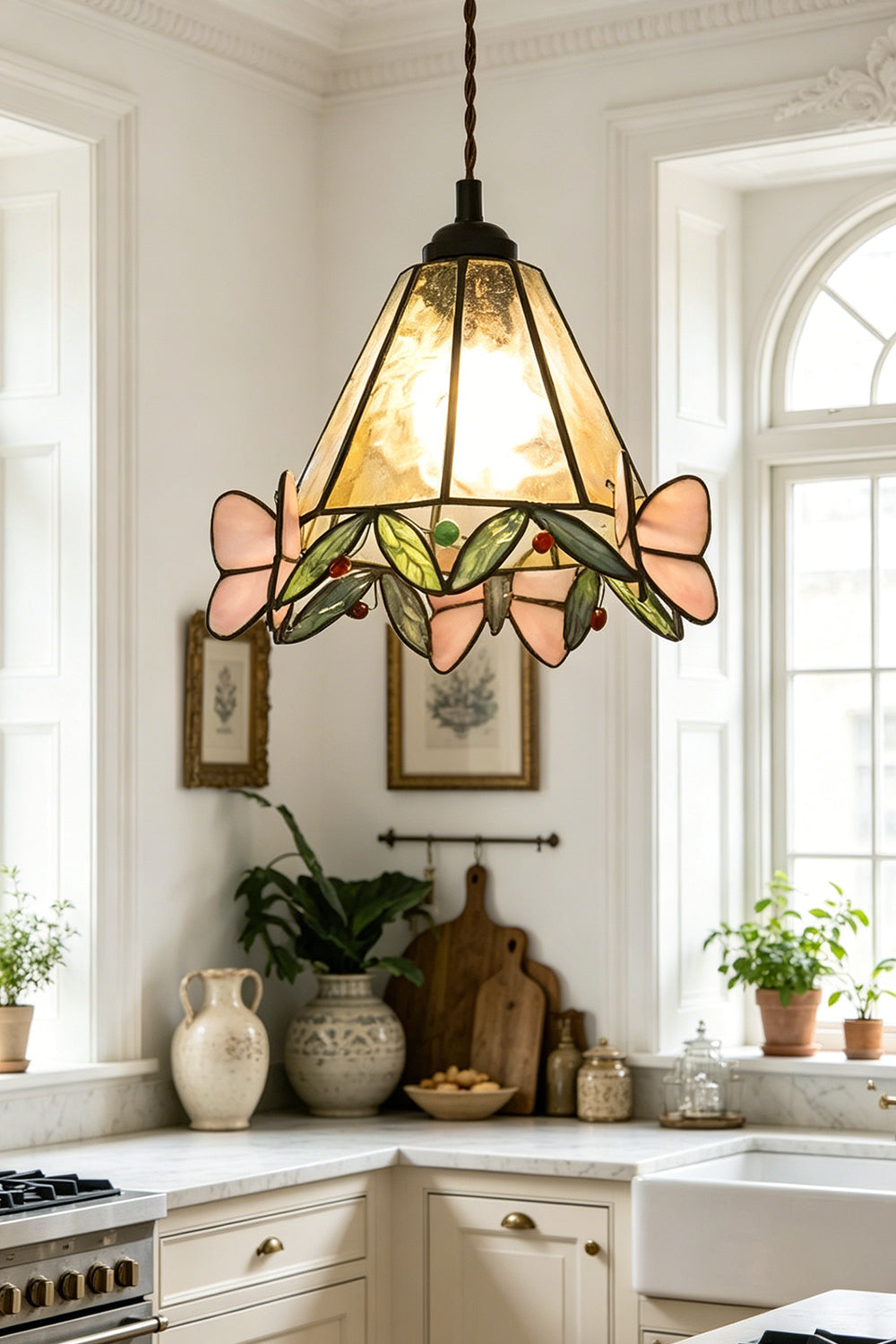 Mariposa Canopy Stained Glass Pendant Lamp