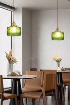 Mid-Century Grooved Glass Pendant Lamp