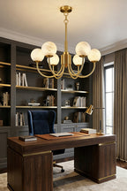Modern Brass Chandelier with Alabaster Glob