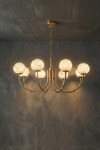 Modern Brass Chandelier with Alabaster Glob