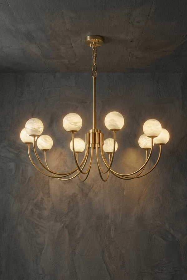 Modern Brass Chandelier with Alabaster Glob