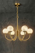 Modern Brass Chandelier with Alabaster Glob