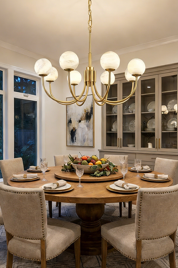 Modern Brass Chandelier with Alabaster Glob