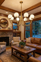 Modern Brass Chandelier with Alabaster Glob