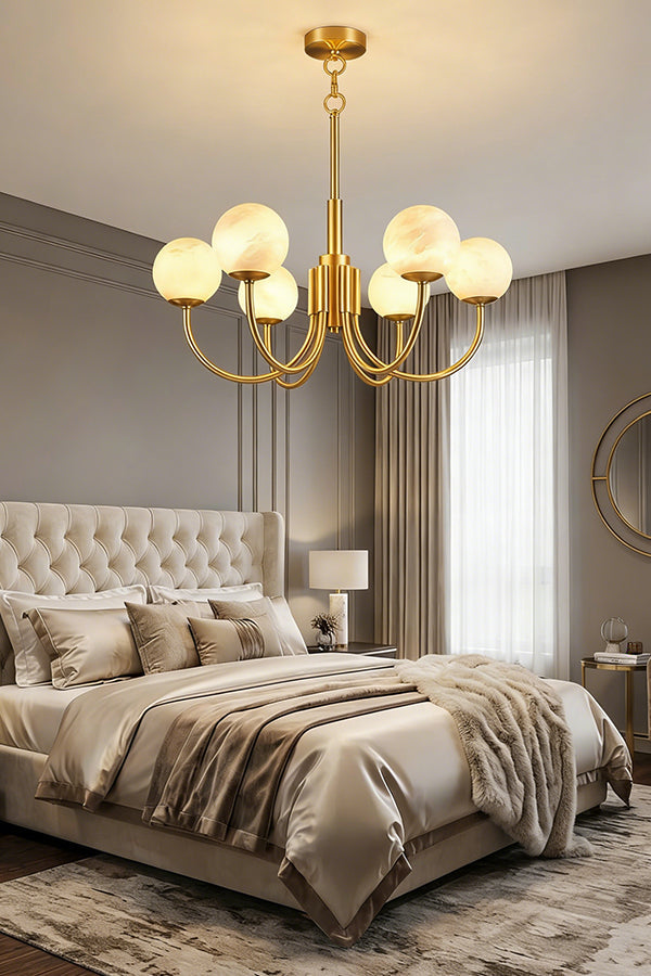 Modern Brass Chandelier with Alabaster Glob