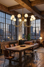 Modern Brass Chandelier with Alabaster Glob