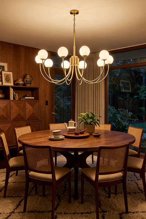 Modern Brass Chandelier with Alabaster Glob